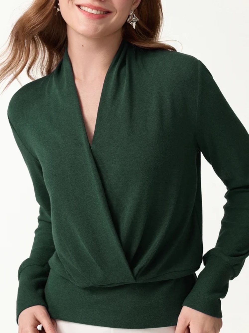 NWT OGL Green Eco-Mousse Surplice Long Sleeve Banded Hem Top Size L